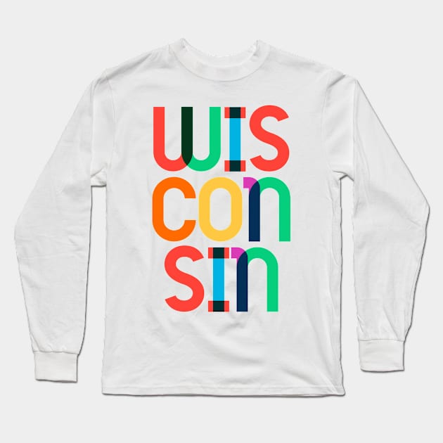 Wisconsin Mid Century, Pop Art Mondrian Long Sleeve T-Shirt by Hashtagified